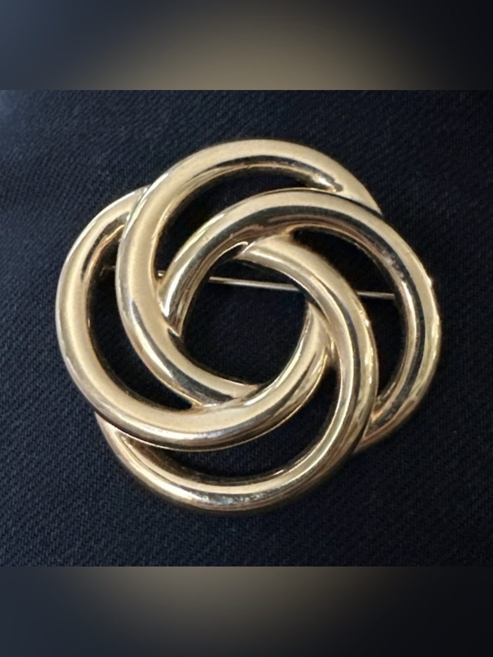 Vintage Monet Interlocking Circles Statement Brooch Pin Gold Tone Four Hoops